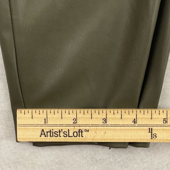 Zara Faux Leather Pants Womens Size Medium Olive Green Hi Rise Ankle Zip Legging - Picture 8 of 12